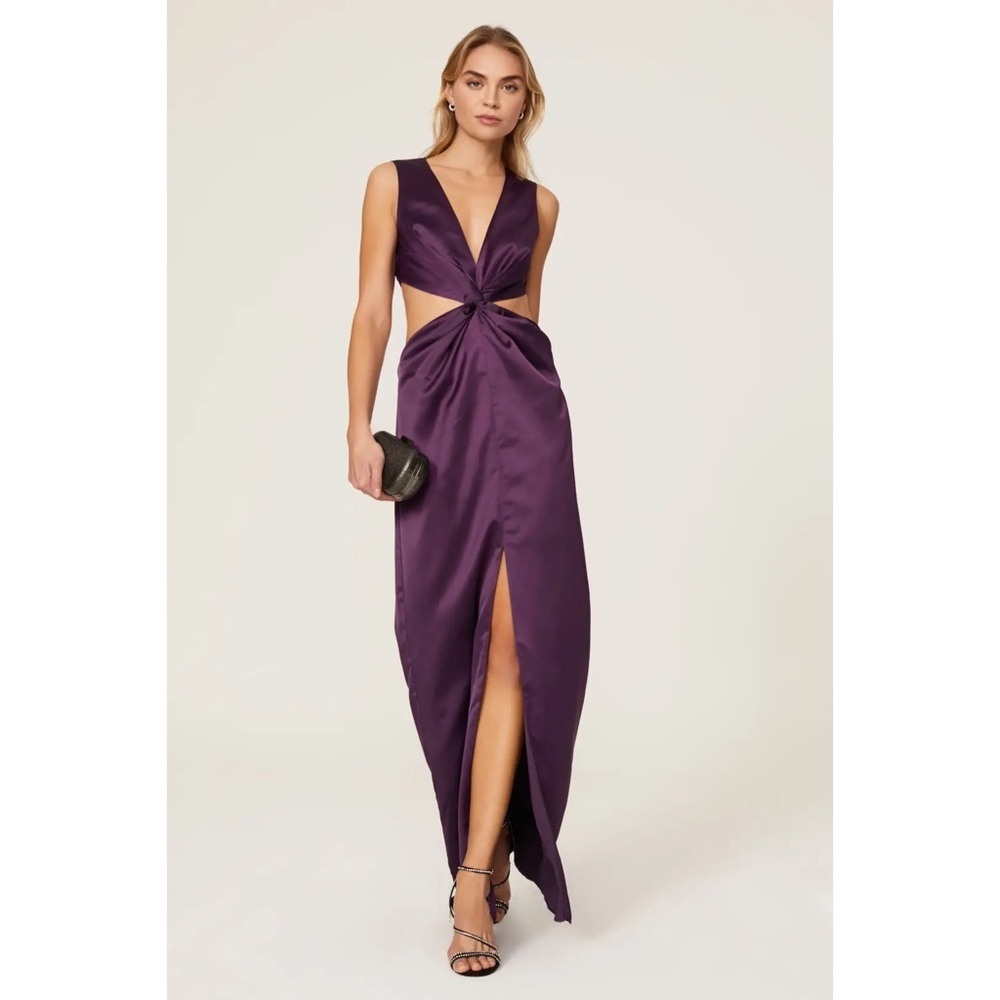 One 33‎ Social Purple Satin Gown Cutout Maxi Dress Party Evening Event Cocktail